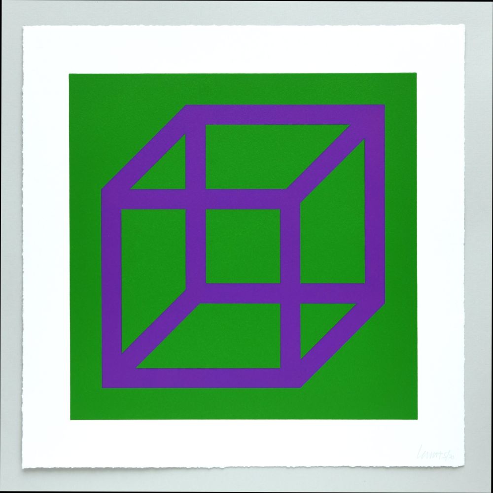 Linograbado Lewitt - Open Cube in Color on Color Plate 30