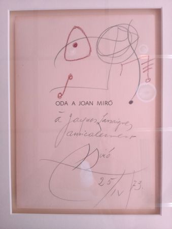 Sin Técnico Miró - Original drawing dedicated to Jacques Lassaigne (with COA)