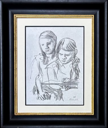 Litografía Kokoschka - Oskar Kokoschka (1886–1980) - Zwei lesende Mädchen (Trudl - Doppelbild) - Chalk lithography - 1931