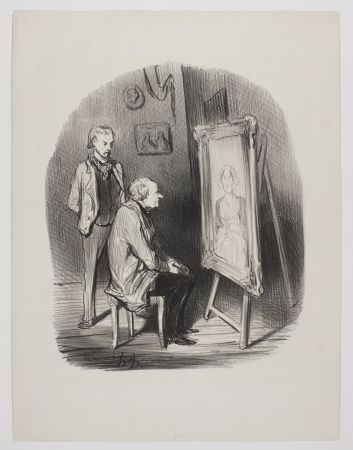 Litografía Daumier - Oui, C’est bien feue ma femme! ...Seulement je trouve que vous l'avez trop flattée!....