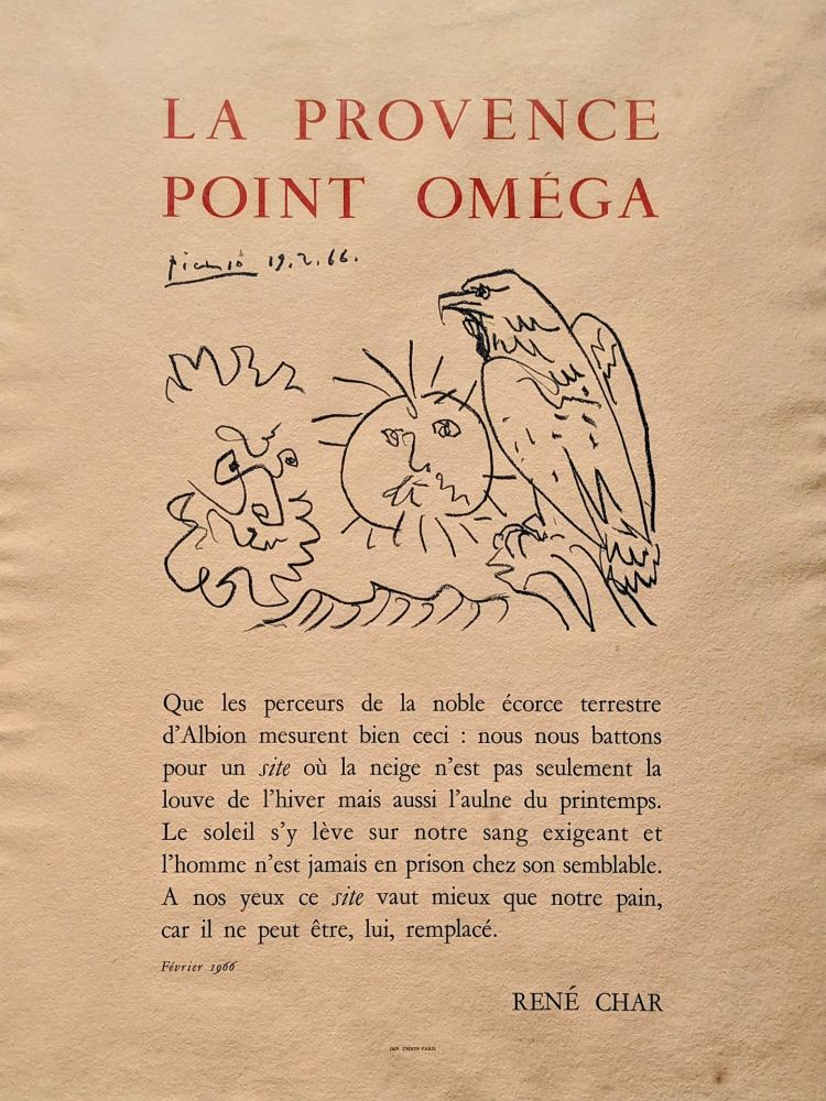 Litografía Picasso - Pablo PICASSO (1881-1973), La Provence point Oméga, Lithograph, 1966