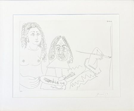 Grabado Picasso - Pablo Picasso (1881–1973) - Peintre Rembranesque avec son Modèle - Etching on wove paper - 1968