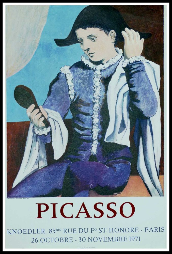 Cartel Picasso - PABLO PICASSO GALERIE KNOEDLER L'ARLEQUIN AU MIROIR 