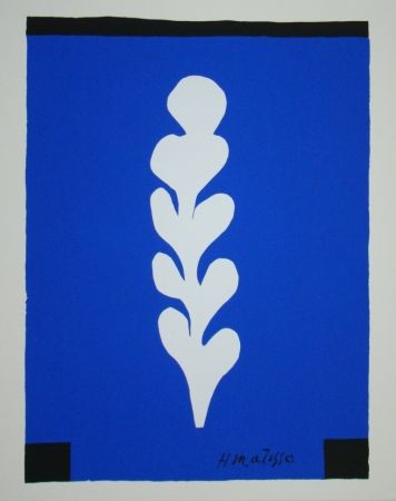 Serigrafía Matisse - Palme sur fond bleu