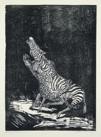 Grabado En Madera Klemm - Panther und Zebra 