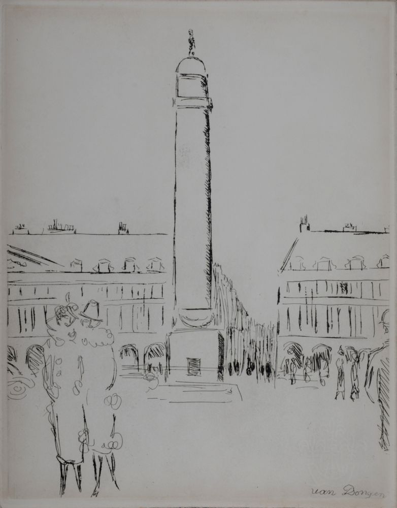 Grabado Van Dongen - Paris 1937 : Place Vendôme, 1937