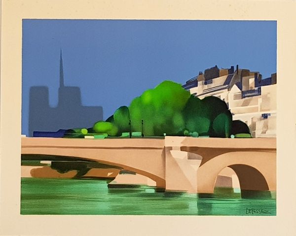 Litografía Defossez - Paris  Pont de la Tournelle