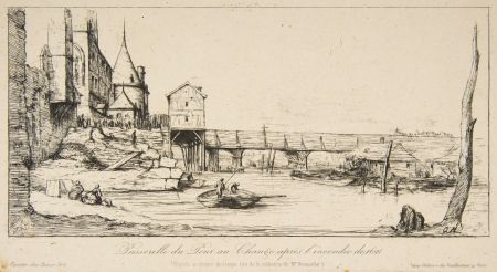 Grabado Meryon - Passerelle du Pont-au-Change, Paris, après l'incendie de 1621