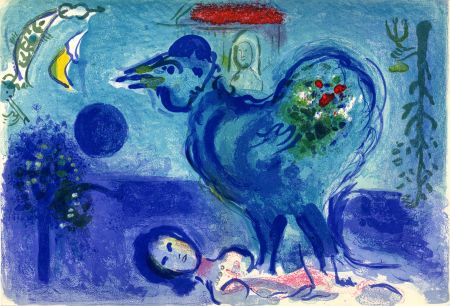 Litografía Chagall - PAYSAGE AU COQ (Landscape with rooster) 1958.