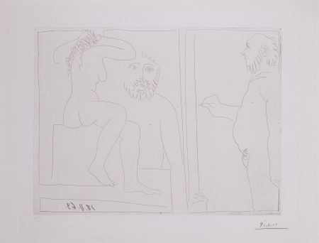 Grabado Picasso - Peintre et modele de dos, avec un spectateur
