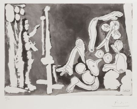 Aguafuerte Y Aguatinta Picasso - Peintre et modèle appuyé sur un coussin 