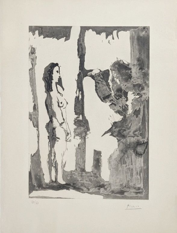 Aguatinta Picasso - Peintre et modèle aux cheveux longs