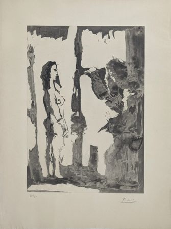 Aguatinta Picasso - Peintre et modèle aux cheveux longs 