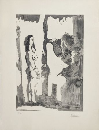 Aguatinta Picasso - Peintre et modèle aux cheveux longs