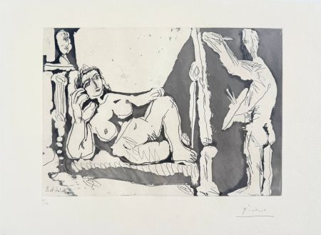 Aguafuerte Y Aguatinta Picasso - Peintre et modèle, avec une sculpture I