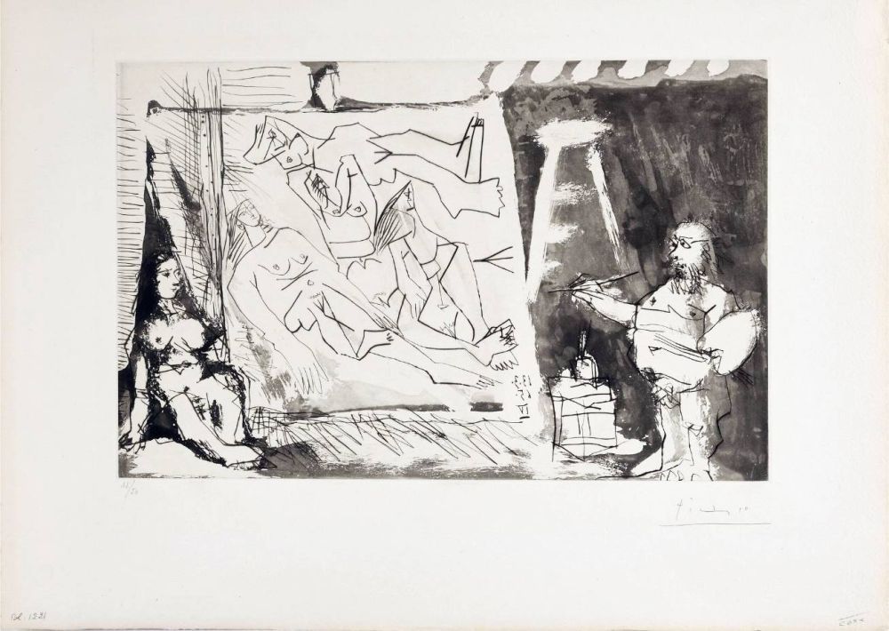 Aguafuerte Y Aguatinta Picasso - Peintre et sa toile avec modèle assis