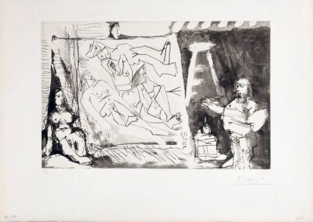 Aguafuerte Y Aguatinta Picasso - Peintre et sa toile avec modèle assis