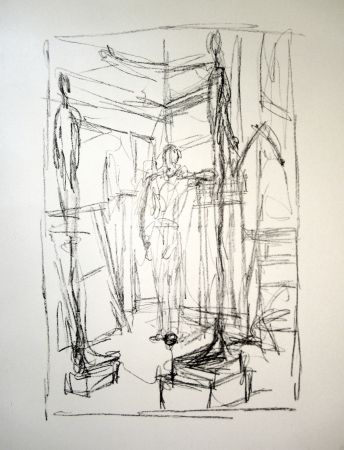Litografía Giacometti - Personnage dans l’atelier