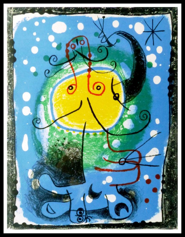 Litografía Miró - PERSONNAGE SUR FOND BLEU