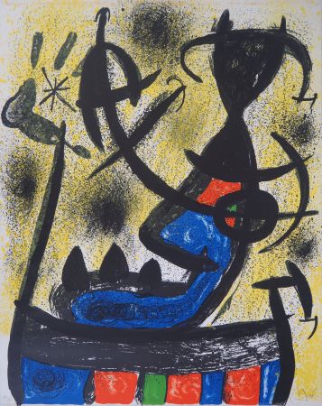 Litografía Miró - Personnage surréaliste allongé (Il Circulo de Piedra)