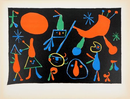 Litografía Miró - Personnages dans les étoiles
