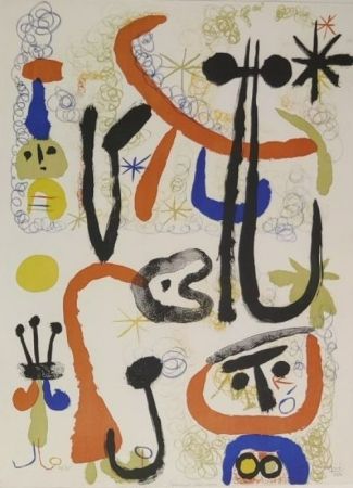 Litografía Miró - Personnages et animaux 