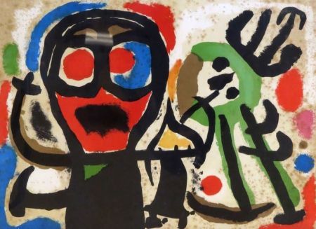 Litografía Miró - Personnages et oiseaux (Figures and birds), 1963