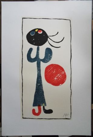Litografía Miró - Petite fille au ballon rouge