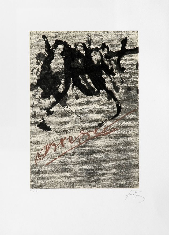 Litografía Tàpies - Petite écriture marron