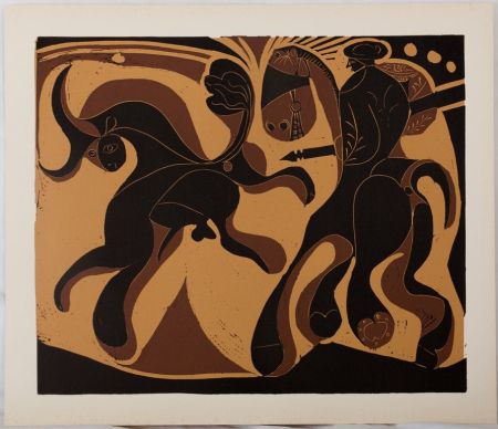 Linograbado Picasso - Picador face au taureau (Après la pique)