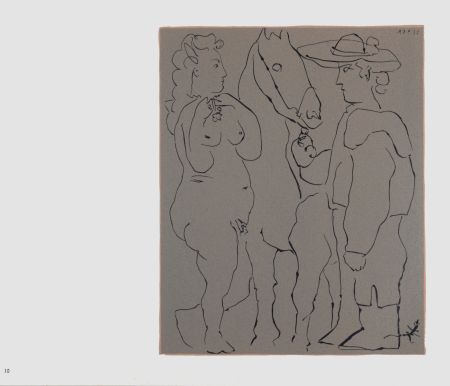 Linograbado Picasso (After) - Picador, femme et cheval, 1962