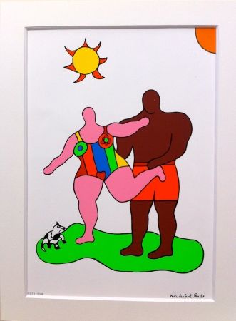 Serigrafía De Saint Phalle - Pink nana and black man
