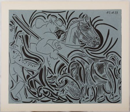 Linograbado Picasso - Pique : Face au taureau