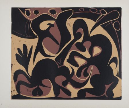 Linograbado Picasso (After) - Pique (noir et beige), 1962