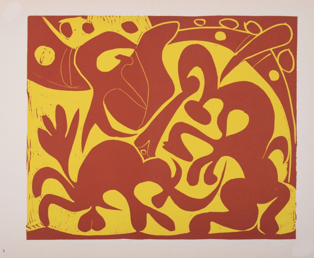 Linograbado Picasso (After) - Pique (rouge et jaune), 1962