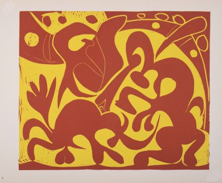 Linograbado Picasso - Pique (rouge et jaune), 1962