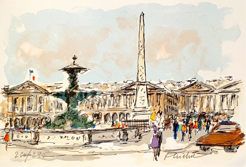 Litografía Huchet - Place de la Concorde