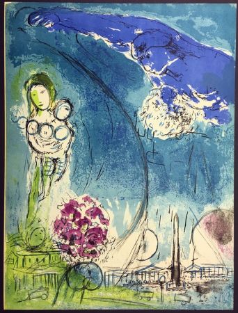 Litografía Chagall - PLACE DE LA CONCORDE. Lithographie originale pour VISION DE PARIS (1953)