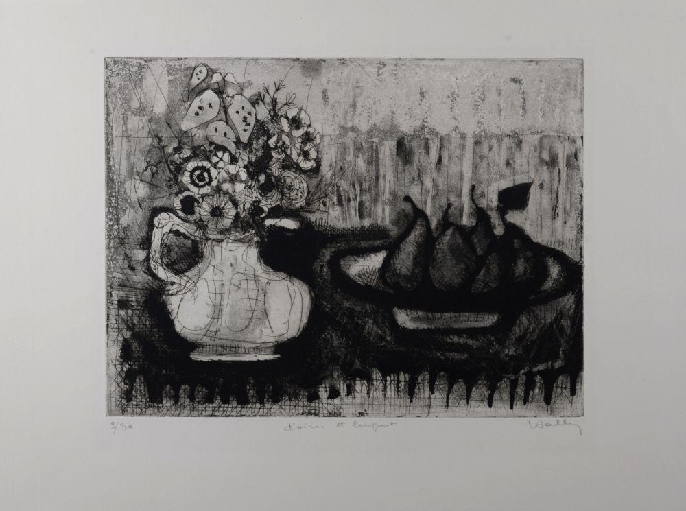 Grabado Anonyme - Poires et bouquet, c.1960