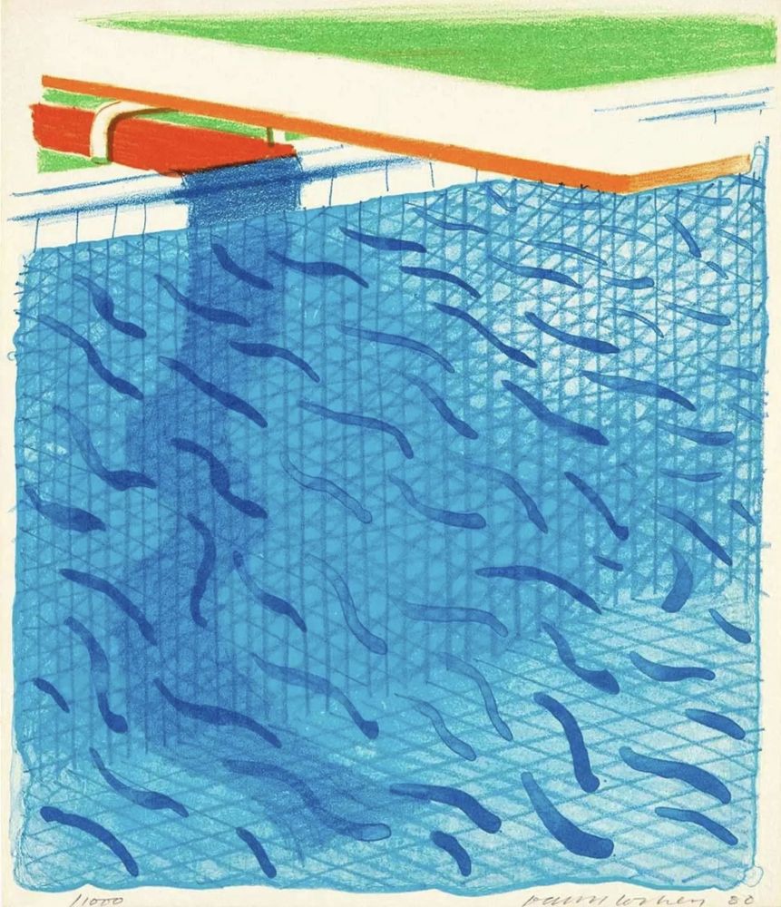 Litografía Hockney - Pool Made with Paper and Blue Ink for Book