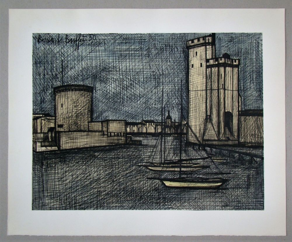 Litografía Buffet - Port de la Rochelle, 1950