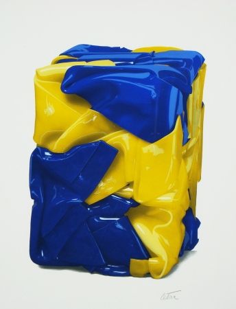 Litografía Cesar - Portrait compression en jaune et bleu