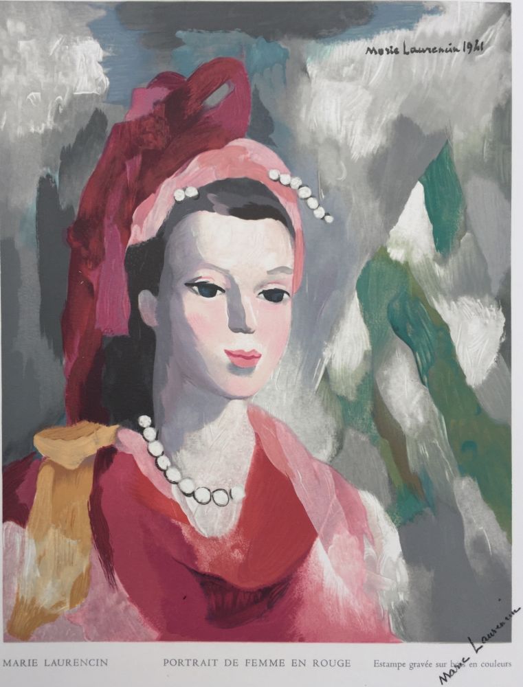 Grabado En Madera Laurencin - Portrait de Femme en rouge