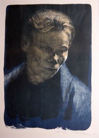 Litografía Kollwitz - Portrait of working class woman with blue towel