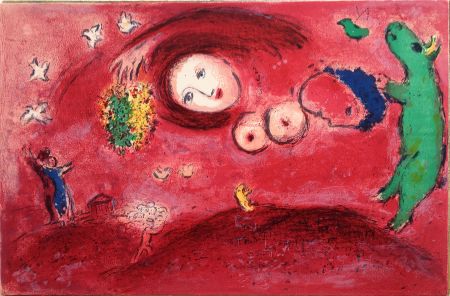 Litografía Chagall - PRINTEMPS AU PRÉ (de la suite Daphnis & Chloé - 1961)