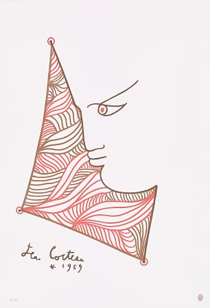 Litografía Cocteau - Profil brun et rouge 