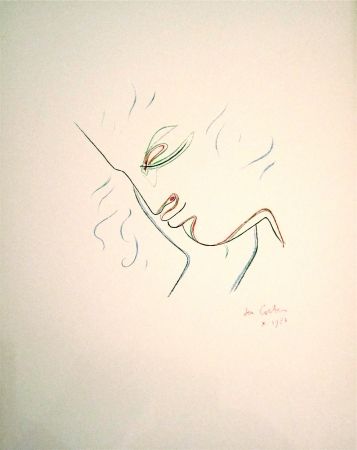 Litografía Cocteau - Profil de garcon en couleur