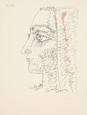 Litografía Picasso - Profil en trois couleurs