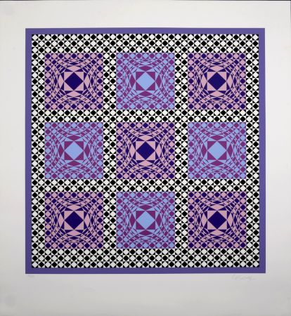 Serigrafía Vasarely - Purple Squares, 1986 -  Hand-signed!