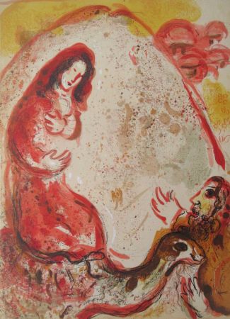 Litografía Chagall - Rachel derobe les Idoles de son pere / Rachel  hides her father